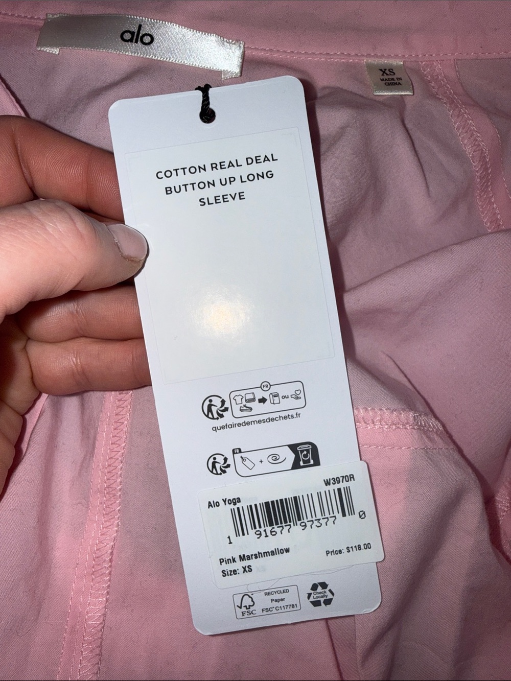 🆕🩷⚡️ALO Yoga Real Deal Cotton Button-Up Long Sleeve oversized pink marshmallow - Picture 12 of 14